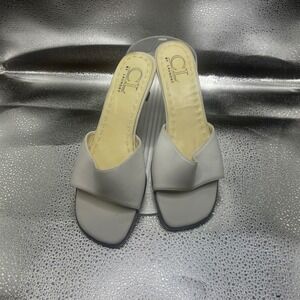 CL by Laundry Womens Off White Square Toe Kitten Heel Slide Sandals Size 7.5